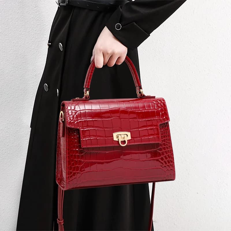 Sac à main en peau de crocodile laquée pour femme, couche supérieure, style peau de vache, haute qua