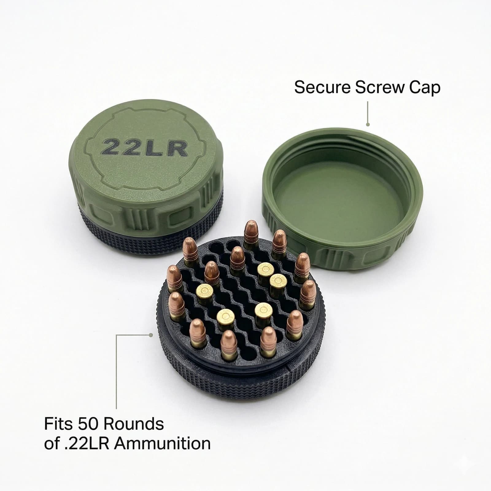 Boîte de rangement pour munitions Mini .22LR, format de poche, capacité de 50 cartouches, couvercle