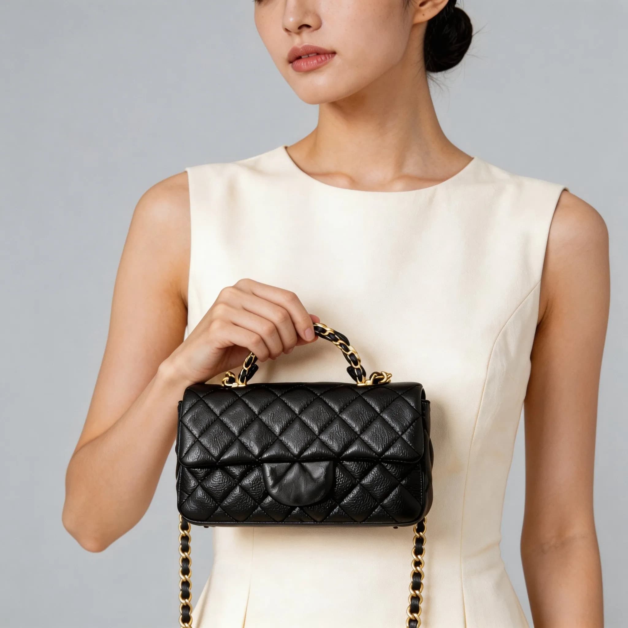 Sac à bandoulière en cuir véritable, un élégant sac à bandoulière matelassé en cuir véritable avec u