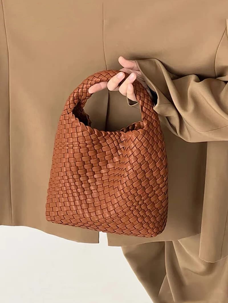 Sac seau tissé à la main pour femme, sac à main de créateur, PU, petite taille, haute qualité, luxe,