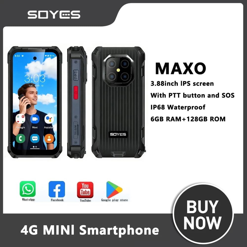 SOYES robuste Mini MAXO Smartphone Android 12 3.88 pouces 6GB + 128GB double cartes 4G petits téléph