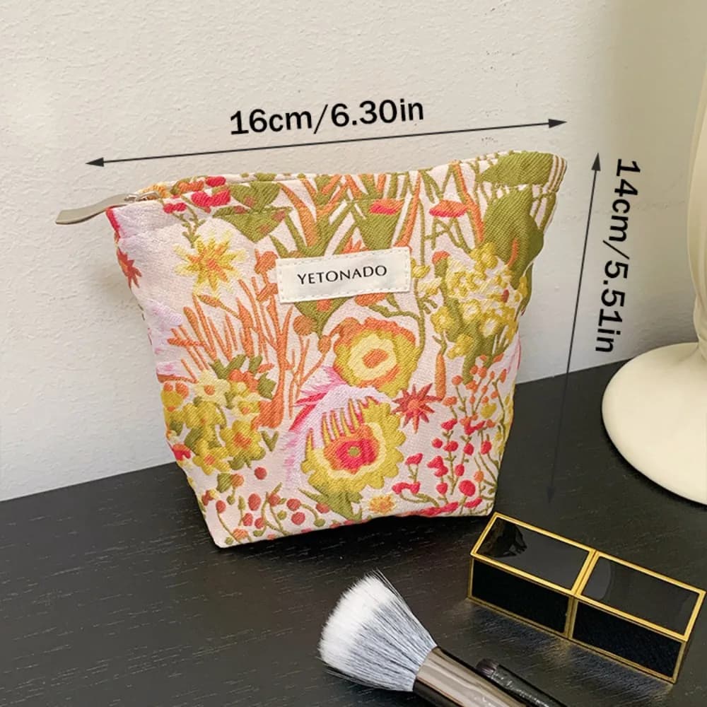 Pochette en toile de polyester à motif floral, fermeture éclair, pochette de rangement pour cosmétiq