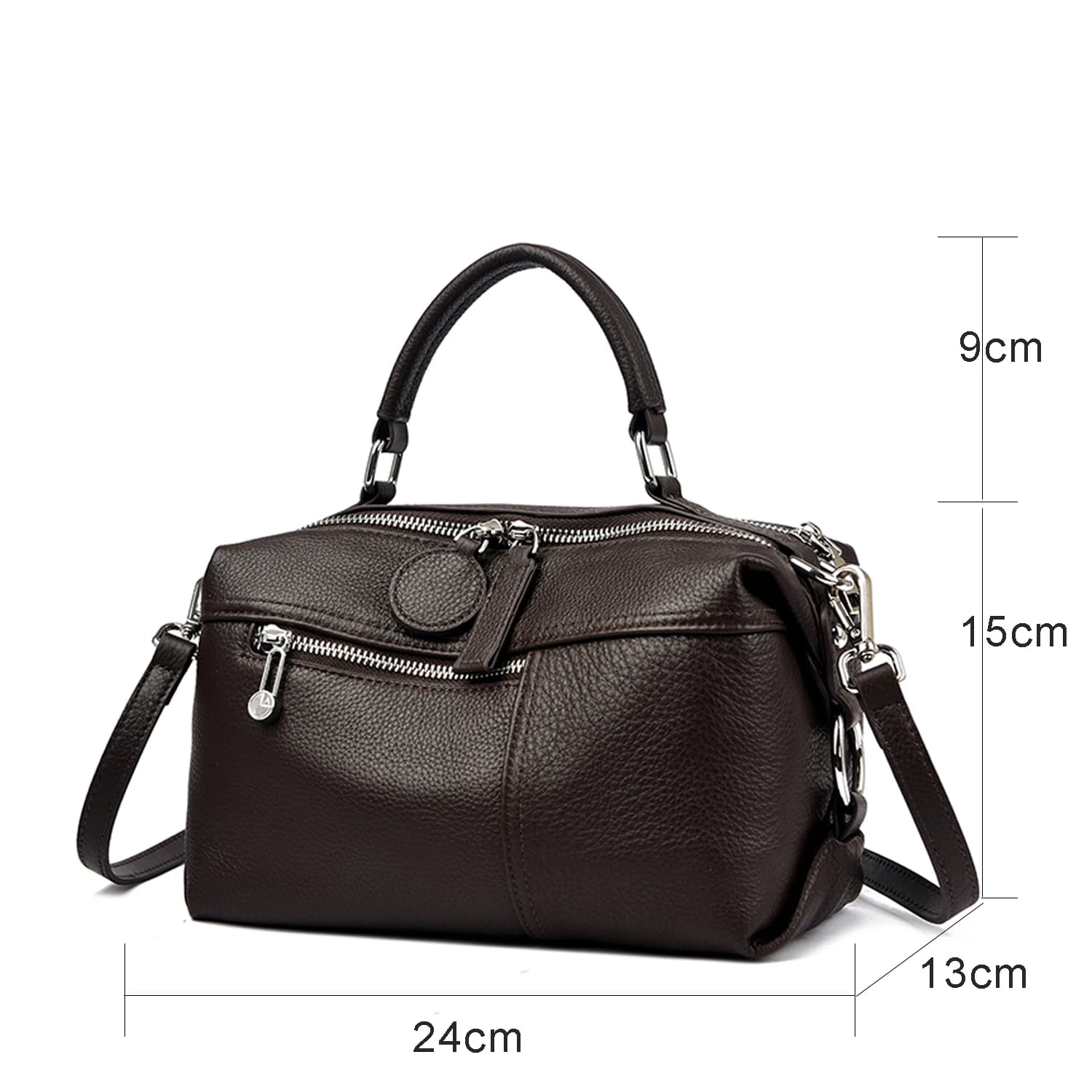 Sac Boston classique en cuir véritable, sac à main de luxe pour femme, sacs de créateurs, détachable