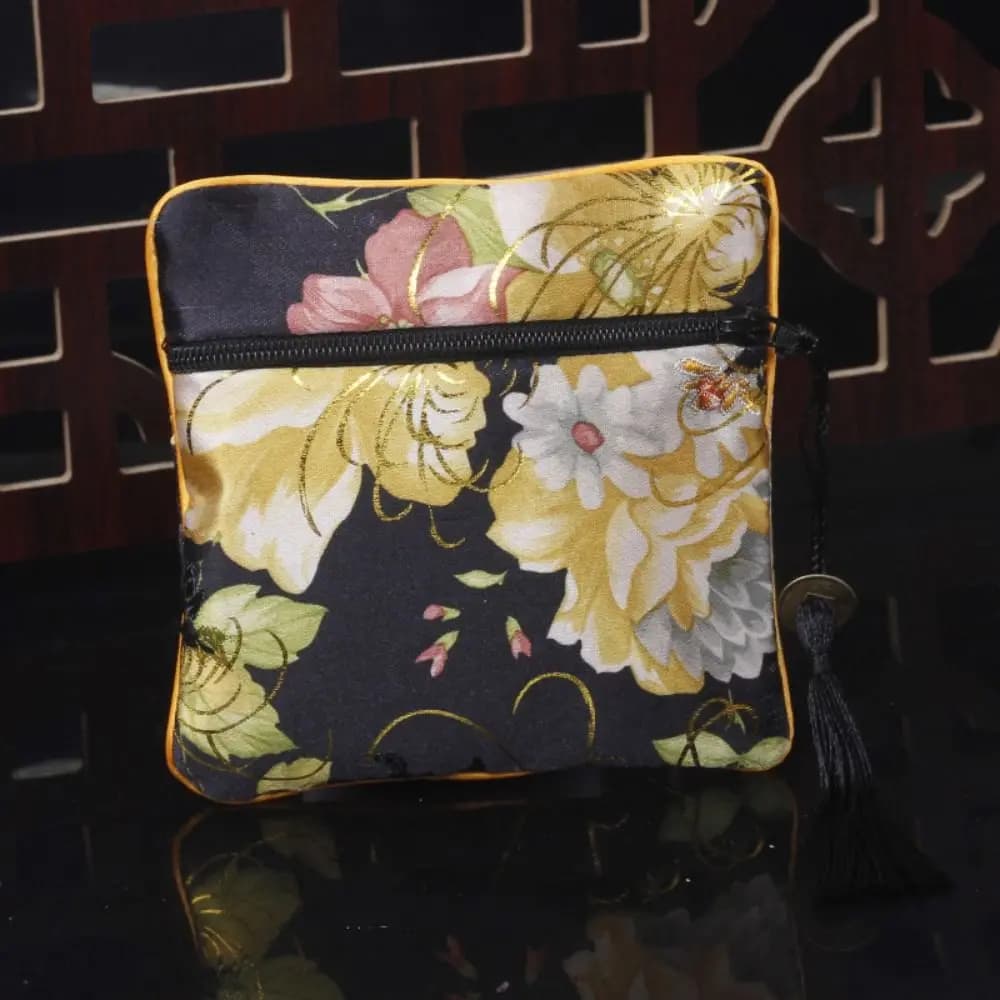 Pochette à monnaie brodée en tissu, motif floral, avec pendentif en cuivre, portefeuille en tissu, s