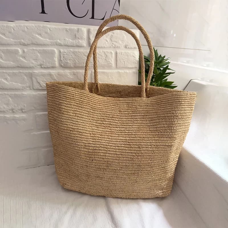 Sac fourre-tout en raphia crocheté à la main japonais, grande capacité, sac à bandoulière d'été, sac