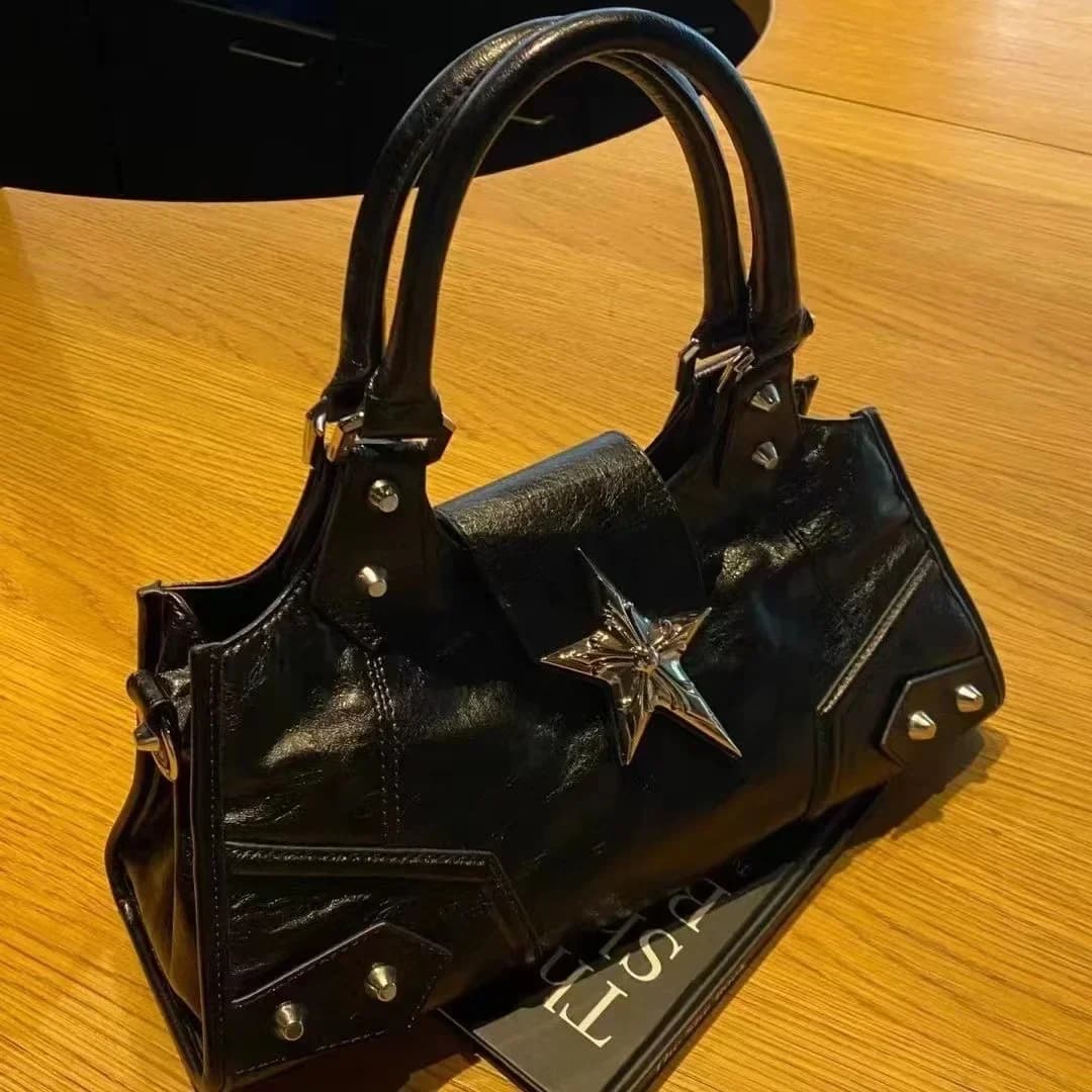Sac fourre-tout noir étoile gothique coréenne pour femme, sac à main fille Y2K, sacs à main initiés,