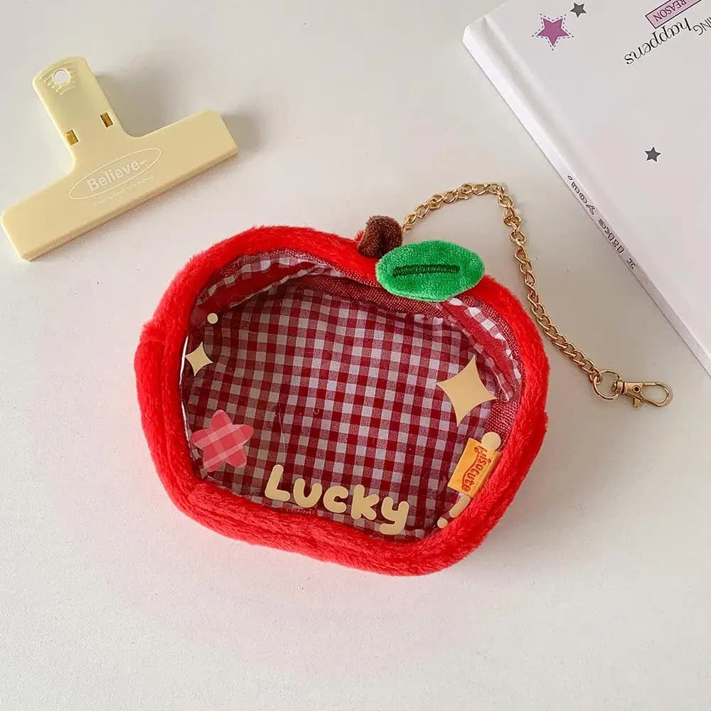 Dessin animé étoile pomme en peluche sac de rangement pendentif mignon porte-monnaie pochette porte-