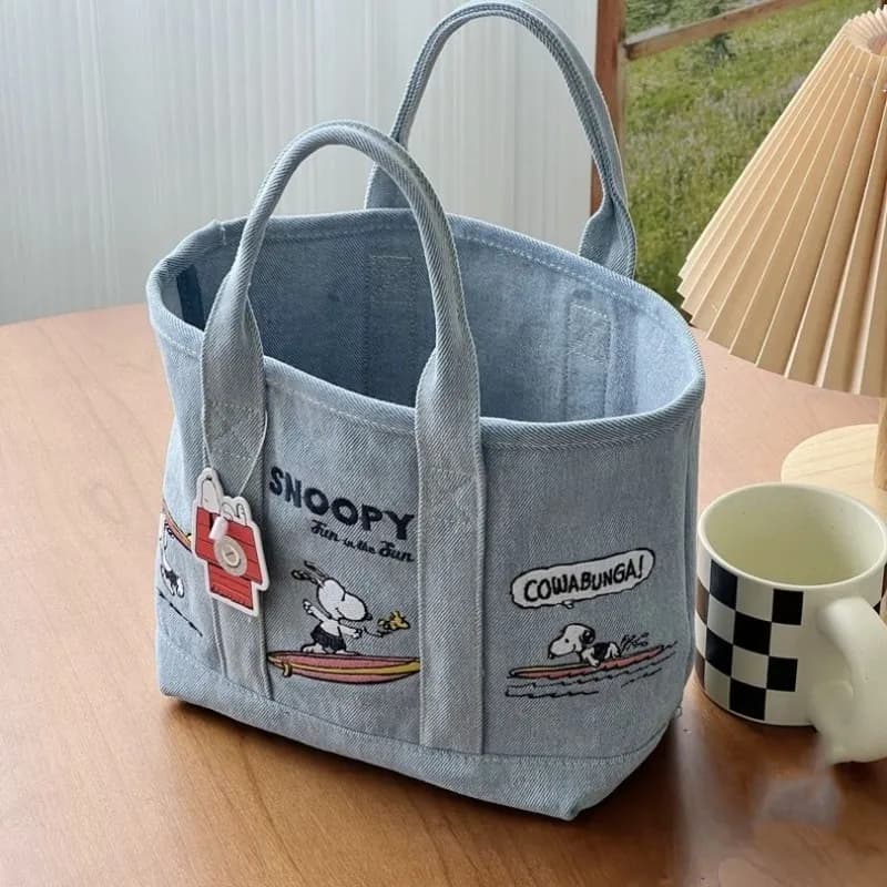 Nouveau Sac en Toile Brodé Kawaii Snoopy 2026 – Série Cartoon Portable pour Étudiants, Sac à Bento,