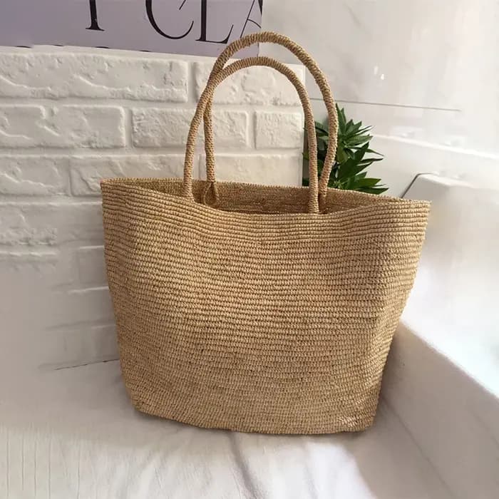Sac fourre-tout en raphia crocheté à la main japonais, grande capacité, sac à bandoulière d'été, sac