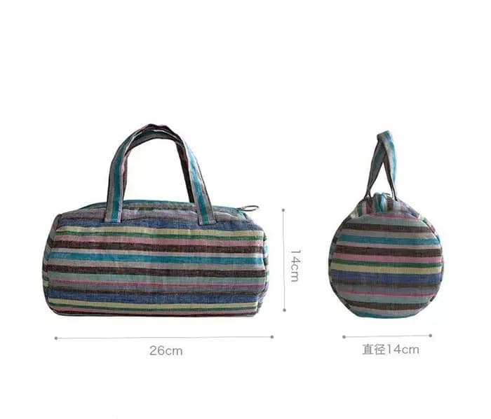 Sac à main cylindrique en coton et lin rayé coloré, style vintage, tendance 2026, pour femme, Mori G