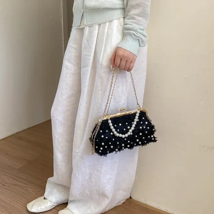Sac de soirée en dentelle pour femme, pochette florale à fermoir Kiss Lock avec chaîne, sac de demoi