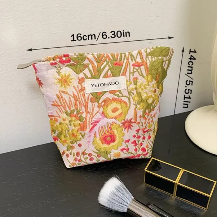Pochette en toile de polyester à motif floral, fermeture éclair, pochette de rangement pour cosmétiq