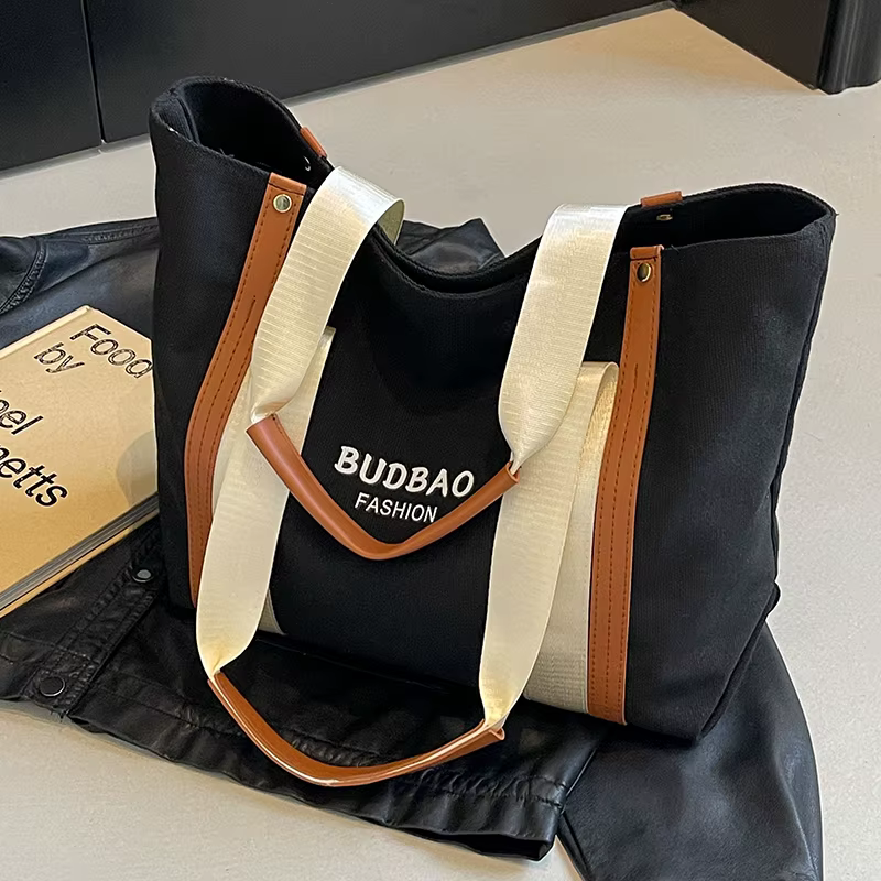 Grand Sac à Épaule en Toile pour Femmes Élégant et Pratique Sac de Tous les Jours avec Larges Bandou