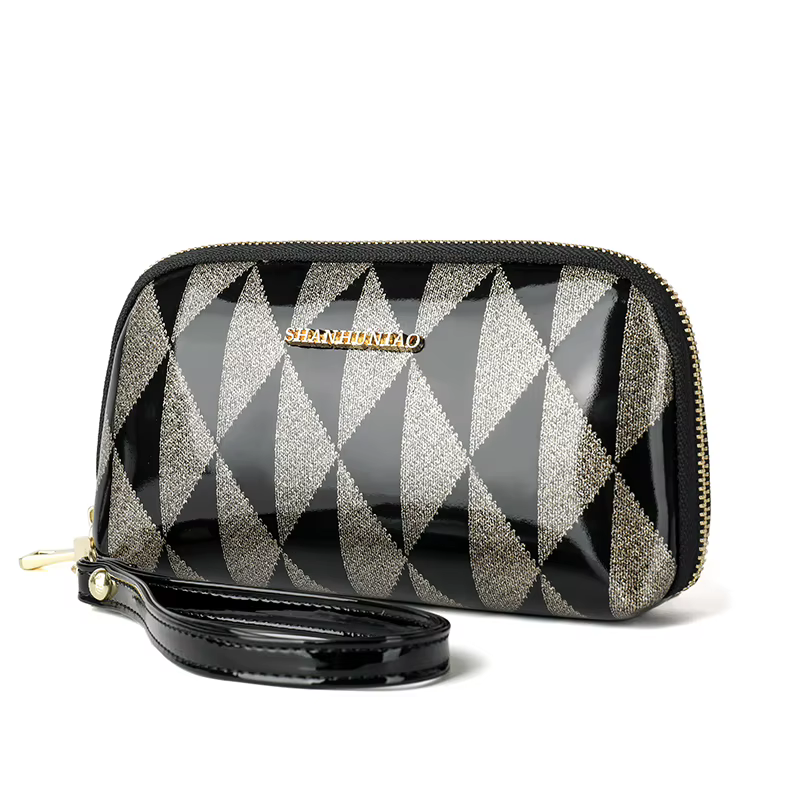Pochette Imprimée Tendance pour Femme Portefeuille Multifonctionnel à Glissière et Compacte