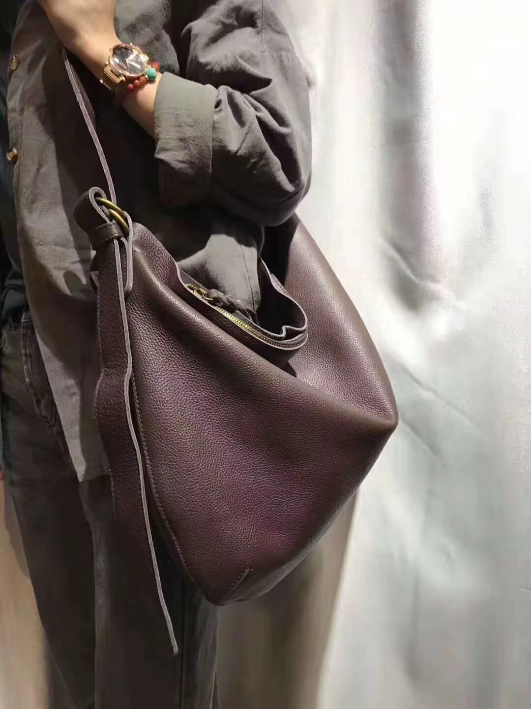 Sac à bandoulière en cuir véritable souple pour femmes, première couche de peau de vache, style rétr