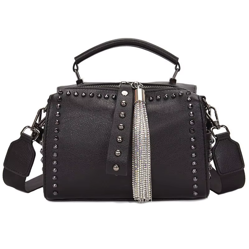 Sac à main de luxe pour femme avec rivets, sac à bandoulière tendance à large sangle, sacs à bandoul