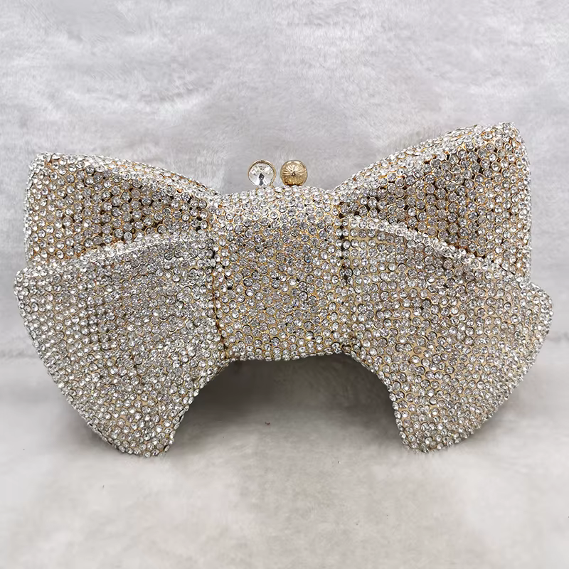 Pochette de soirée en cristal rose pour femmes, pochette de luxe en forme de nœud en strass pour fêt