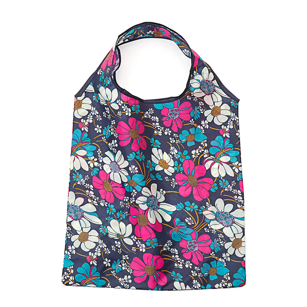 Sacs à provisions pliables de fleurs d'impression, pocommuniste en polyester recyclables, fourre-tou