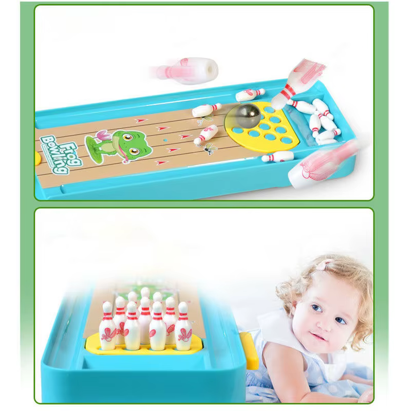Mini grenouille Bowling pour enfants, jeux interactifs de bureau, jouets éducatifs, tapis de lanceme
