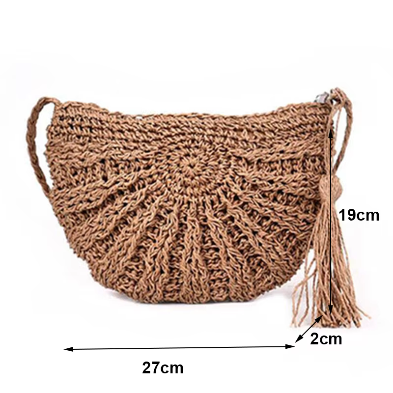 Yogodlns nouveaux sacs de paille demi-ronds pour les femmes été plage sac en rotin tissé à la main d