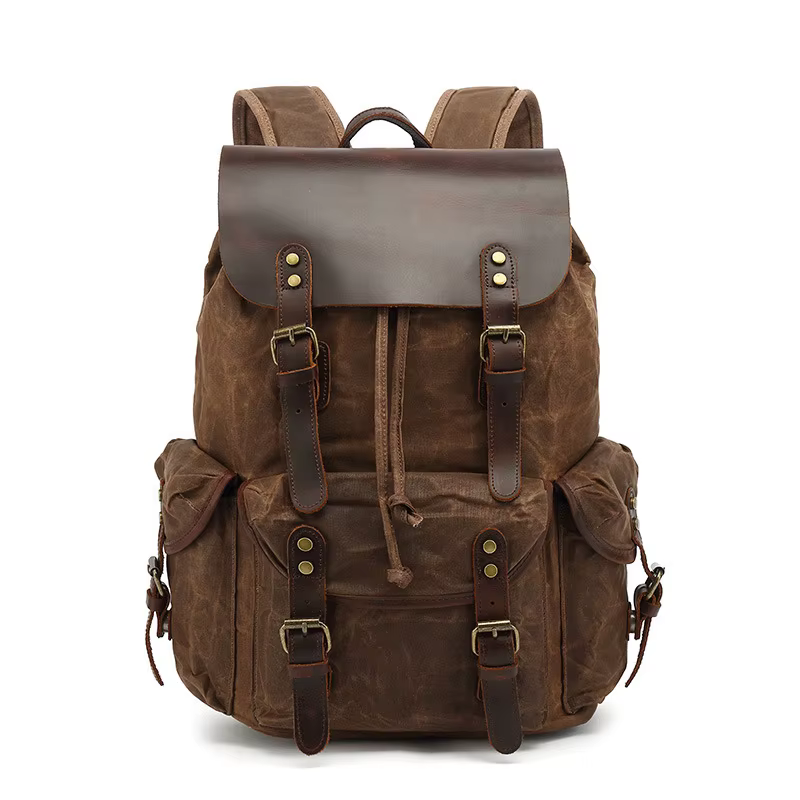 Sac à dos en toile de cire d'huile pour femmes, sac de voyage Vintage étanche de grande capacité, Mo