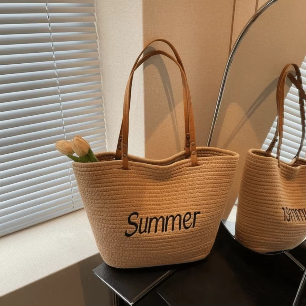 Sac fourre-tout élégant pour femme, style coréen, grande capacité, sac de plage tressé, panier de pl