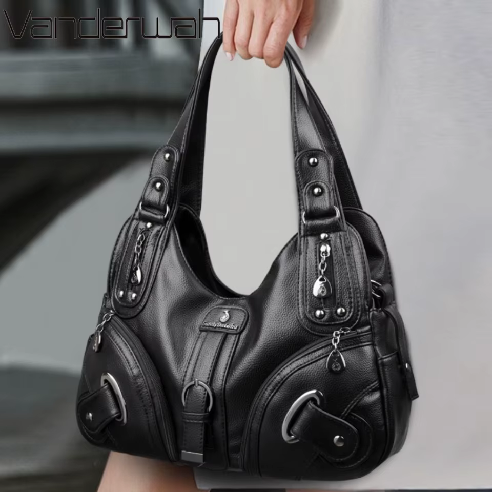 Sacs à main de luxe pour femme en cuir souple de haute qualité à deux couches, style moto, pour mère