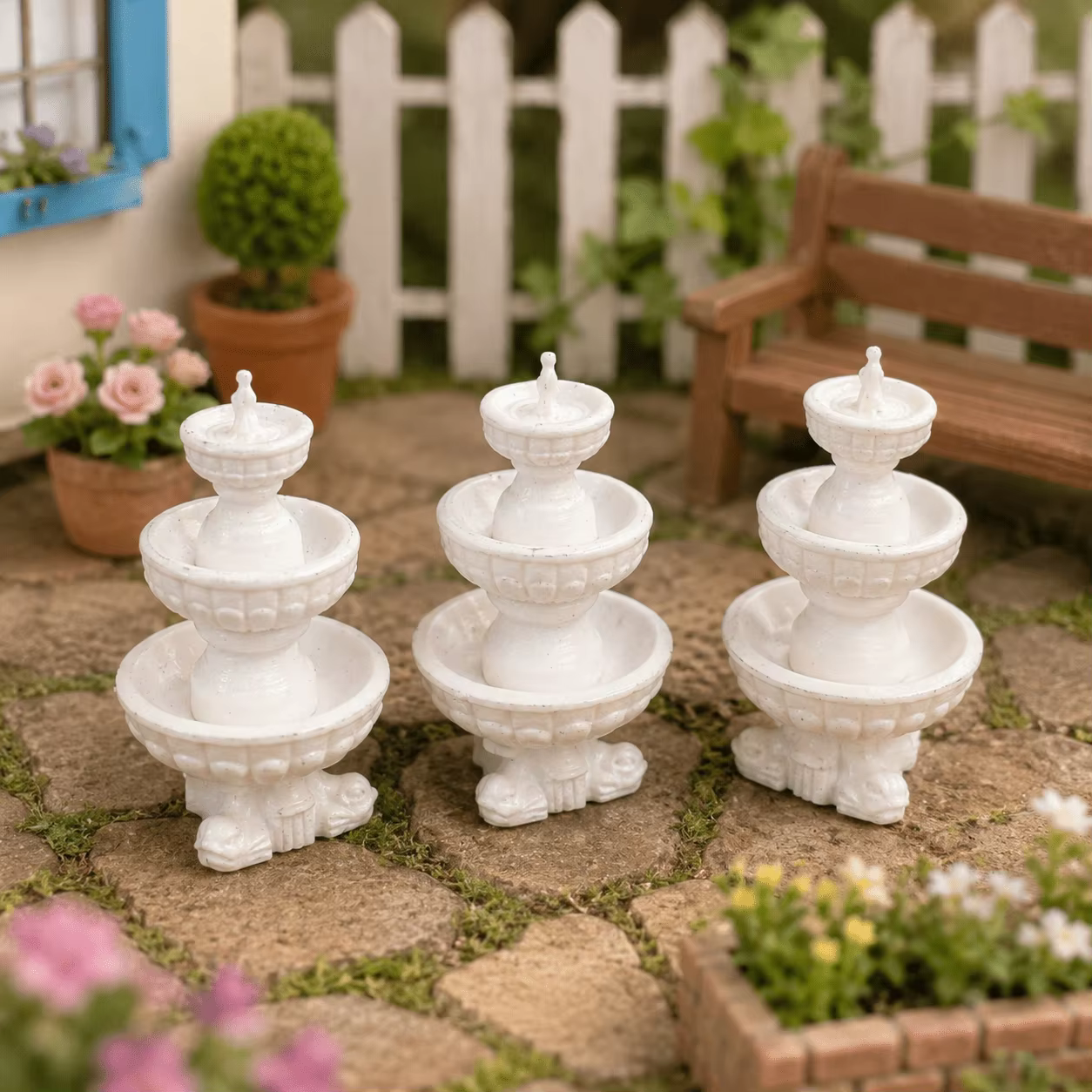 3 Statues de Fontaine Classiques Miniatures à 3 Niveaux, Ornements Blancs Miniatures pour Fontaines 