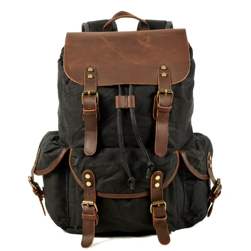 Nesitu – sacs à dos Vintage A4 en cuir véritable et toile cirée pour femmes et hommes, sacs à dos po