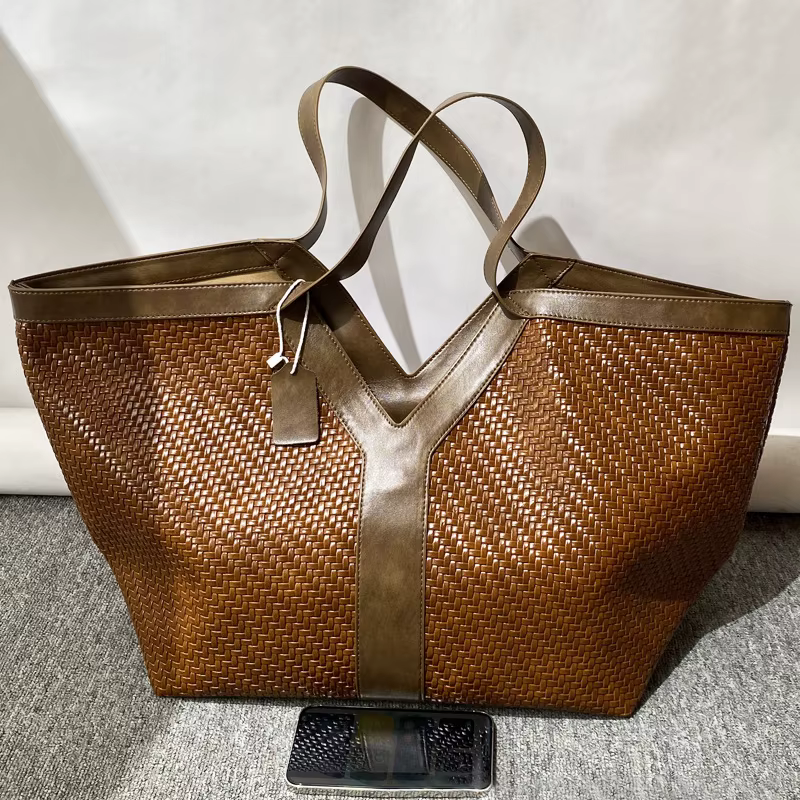 Sac à bandoulière tissé en forme de Y surdimensionné, style rétro européen et américain, grande capa