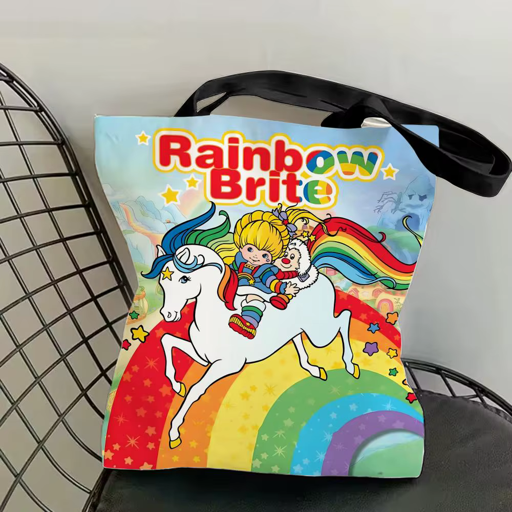 R-Rainbows Cute Brite Sacs de rangement en toile, sac fourre-tout imprimé double face, léger, sac de