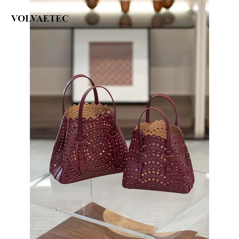 VOLVAETEC nouvelle Niche peau de vache sac fait à la main français rétro sac fourre-tout Laser fleur