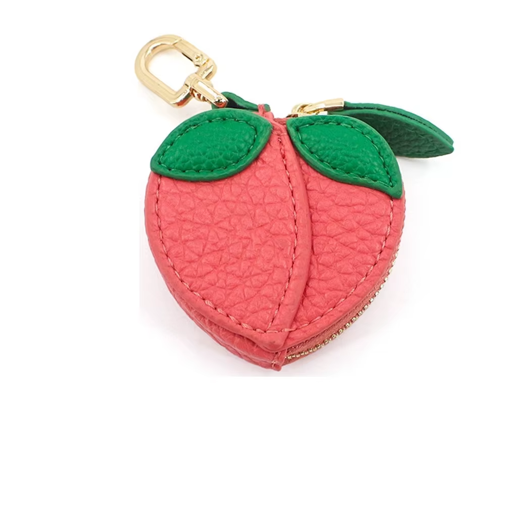 1 pièce Porte-monnaie en cuir PU motif dessin animé, pochette en forme de fruit (pêche, pomme), brel