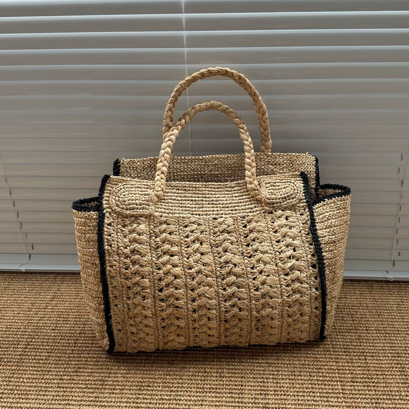 Sac de plage tressé vintage français Lafite, fait main, polyvalent, grande capacité, pour femme, ten
