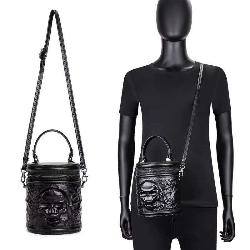 Sac à bandoulière squelette gothique Punk Vintage en cuir PU, sac seau Steampunk Style médiéval, sac