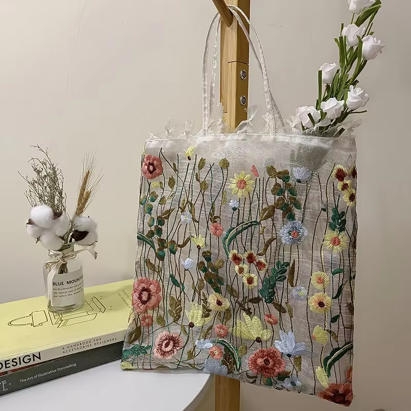 Sacs à main de grande capacité pour femmes, sac à main brodé Floral, fourre-tout de voyage, sac à ba