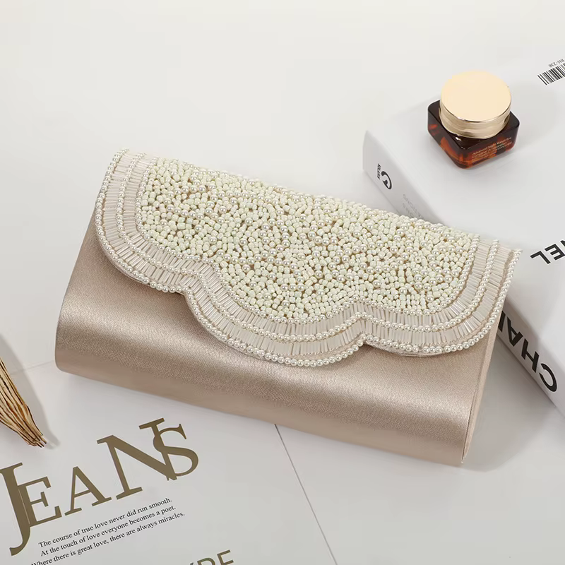 Pochette à perles élégante, sac à bandoulière de couleur unie, sac à cosmétiques et téléphone pour f