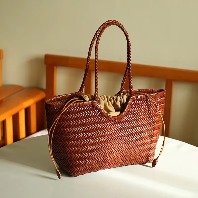 Sac fourre-tout en rotin tressé pour femme, sac à bandoulière vintage français tissé à la main, gran