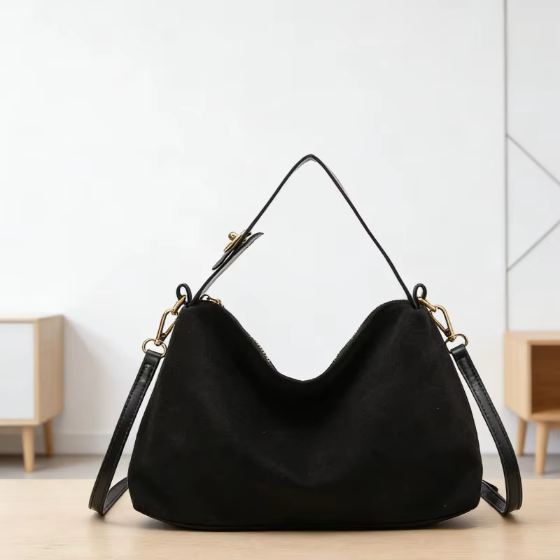 Faux daim couleur unie fermeture éclair doux sac carré confortable polyvalent Simple sacs à bandouli