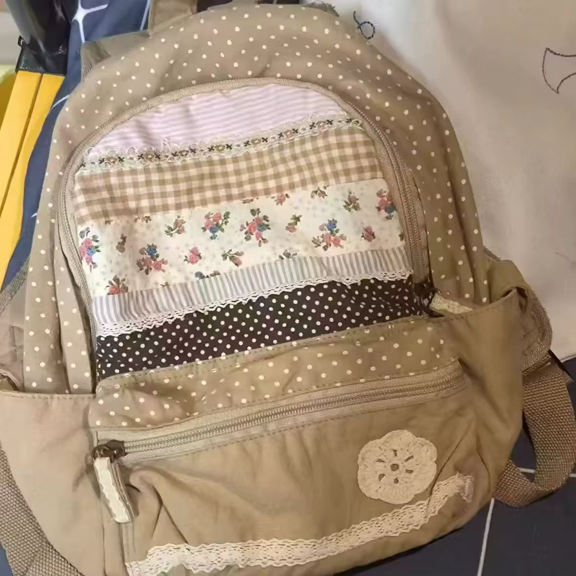 Sac à dos floral patchwork mignon avec grande capacité, sac pour ordinateur portable, sacs à dos pou
