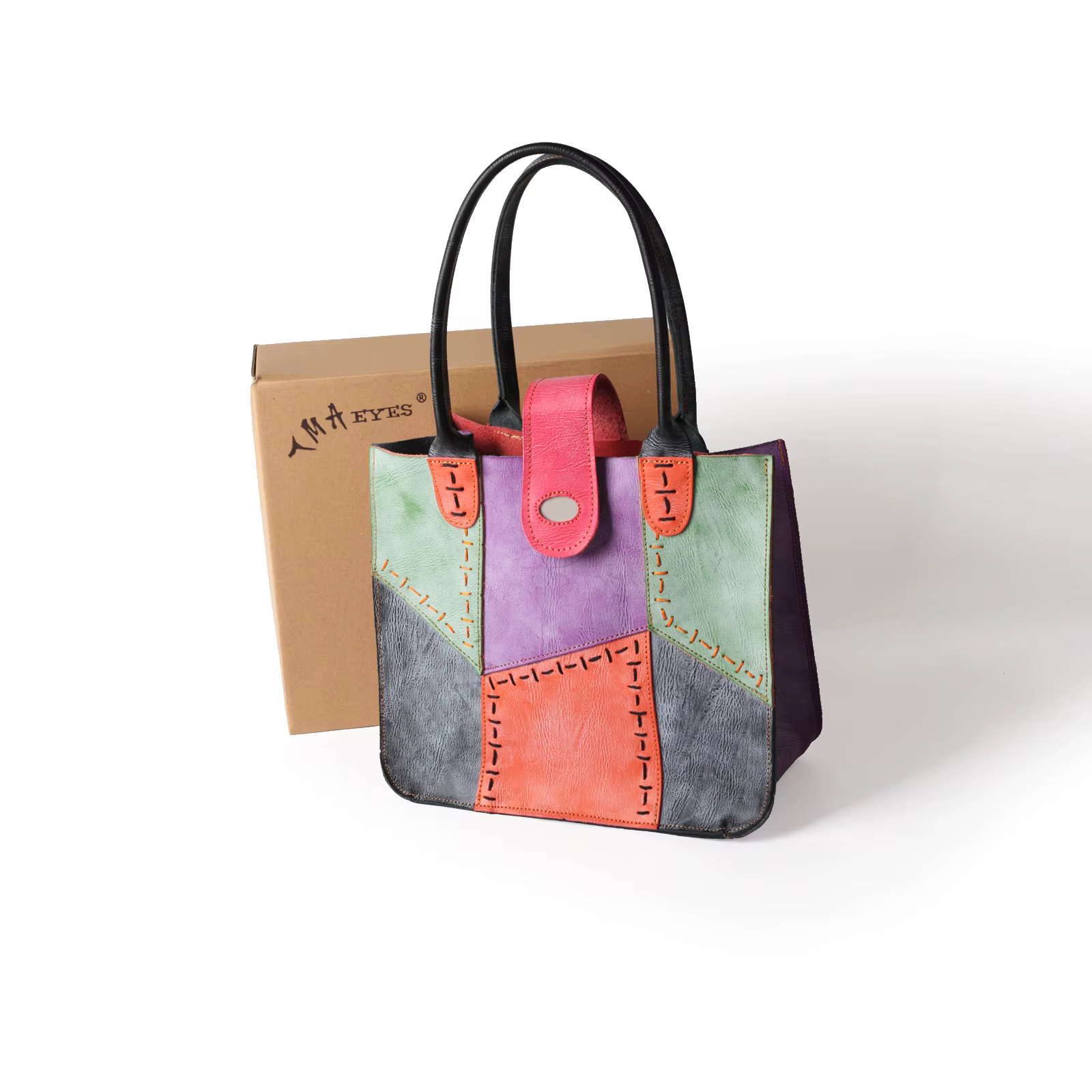 Sac en cuir véritable pour femme, épissure faite à la main multicolore, couture à la main, nouvelle 