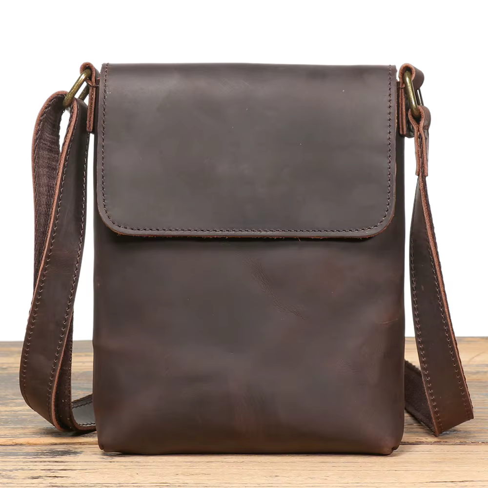 Sac à bandoulière en cuir Crazy Horse, sac à bandoulière à capuche, rétro décontracté pour les voyag