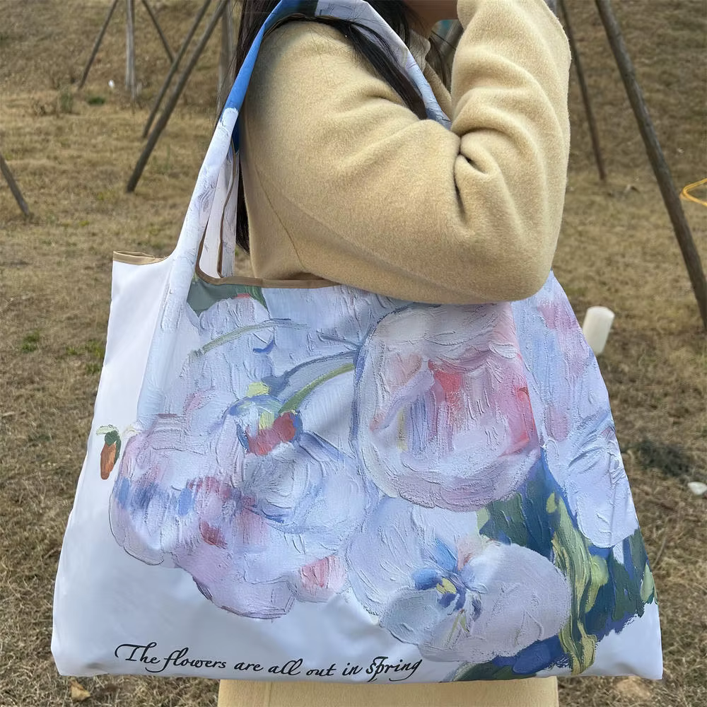 Sac à main léger brodé à fleurs, sac de shopping en toile, fleur d'inspiration Vintage pour femmes e