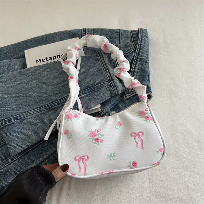 Sac en toile à fleurs douces et douces pour femmes, sac à bandoulière avec cordon de serrage, haute