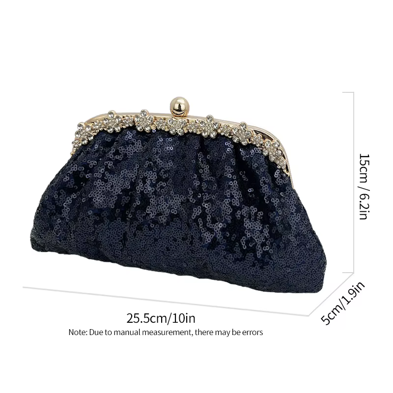 Pochette bleue pour femmes, sac de soirée élégant avec chaîne à paillettes, sac à main de bal de mar