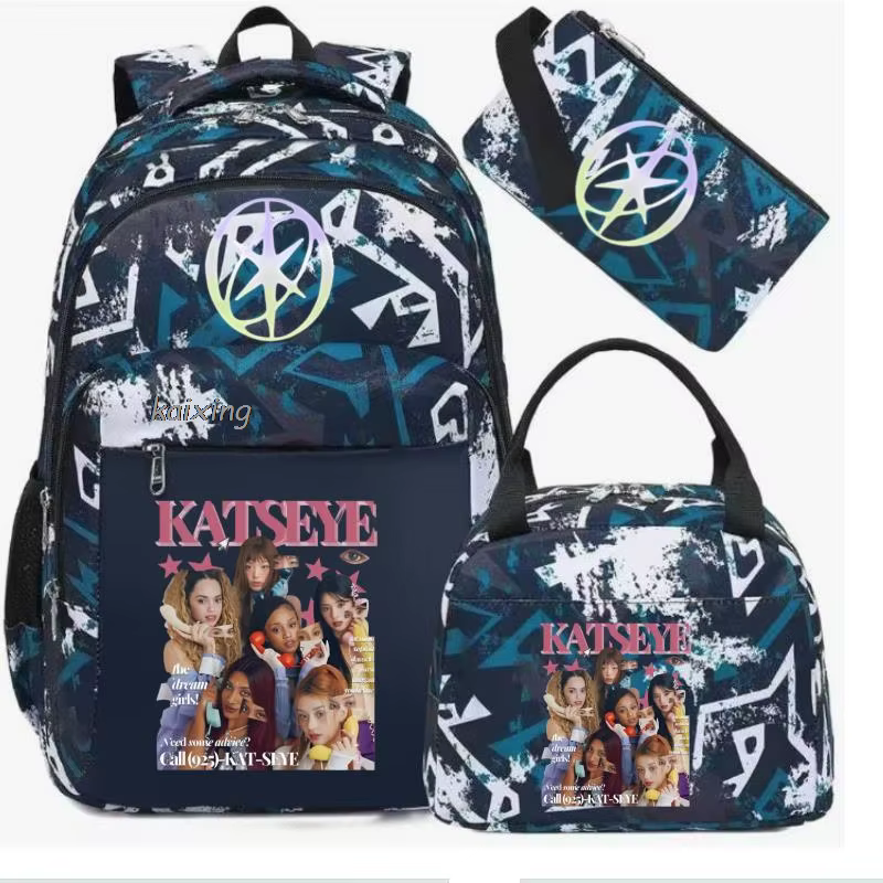 Hot Katseye drôle impression sacs à dos avec sacs à déjeuner multi-poches Camouflage adolescents voy