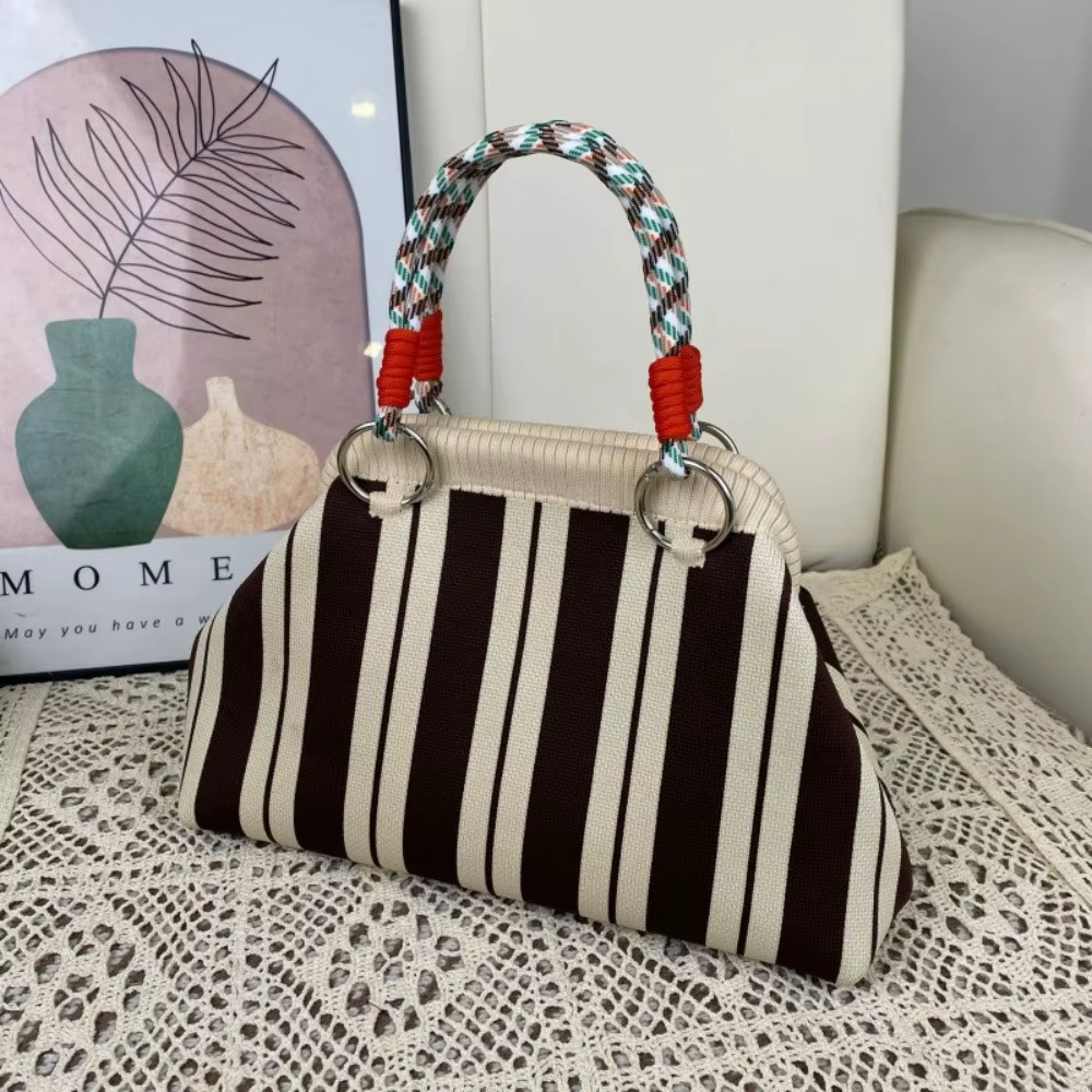 Sac à main à poignée tissée imprimé coloré en tissu tricoté, design polyvalent, sac à bandoulière él