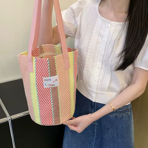 Sacs seau tricotés doux pour femmes, sac à bandoulière de plage de grande capacité, fourre-tout de v