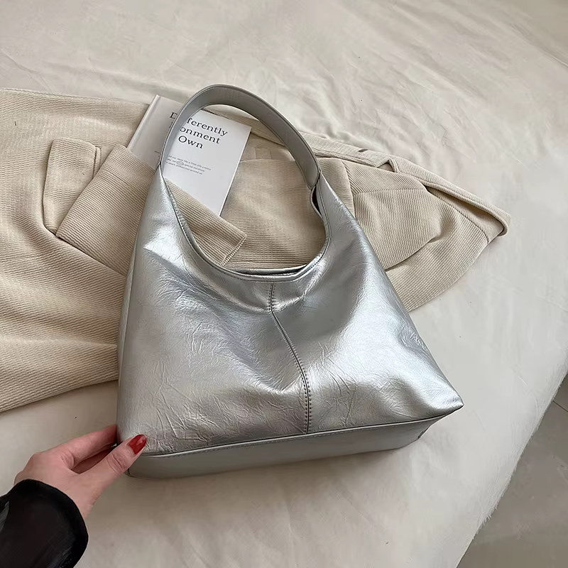 Leftside-Sac à main en cuir haute capacité pour femme, sac à main hobo argenté, créateur de mode fém