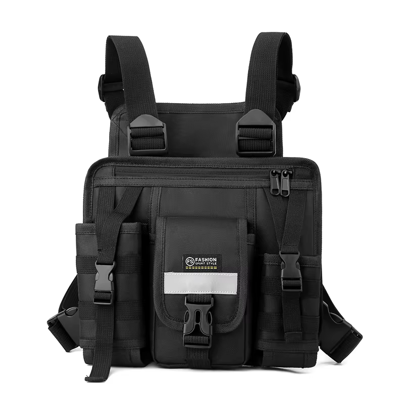 Sac de poitrine réfléchissant, sac tactique résistant à l'usure, sac à multiples poches, sac de poit